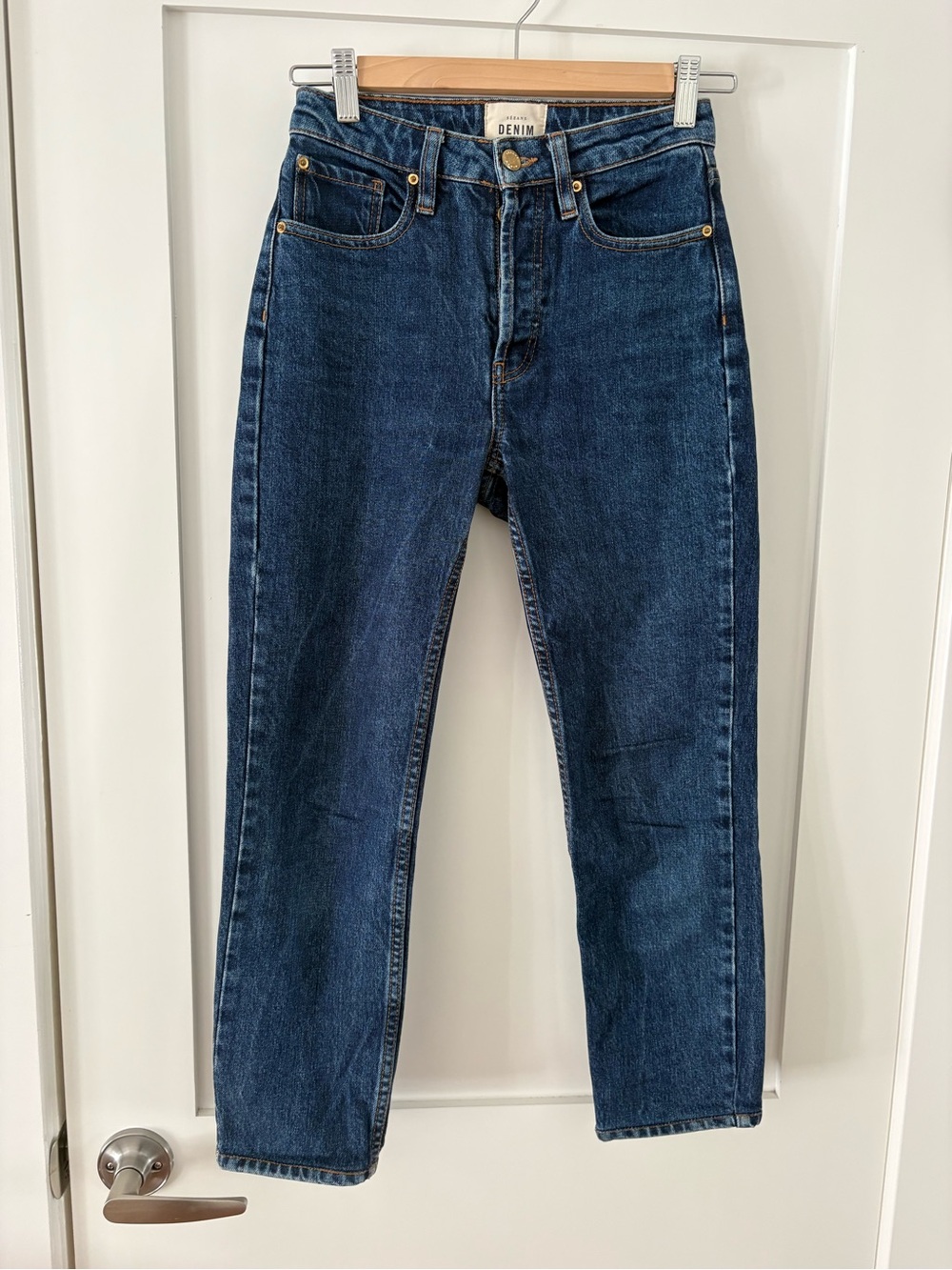 Sézane High‑Rise Organic Cotton Denim Jeans – Blue Straight Leg Sz 23
